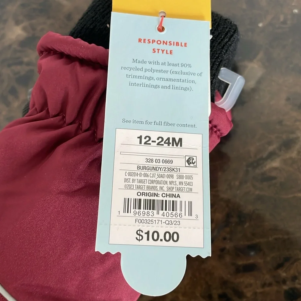New! Baby Snow Mittens - Cat & Jack™ Burgundy 12-24M